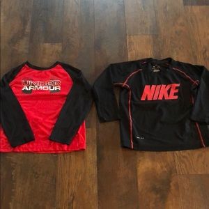 2 boys Nike/Under Armour dry fit shirts size 6.